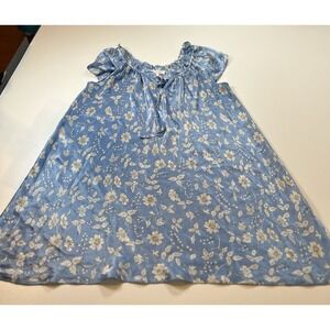 Oscar De‎ La Renta Pink Label Nightie M Shiny Satin Floral Blue and Cream